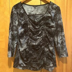 Sami & Jo Corset Style Ruching Top-3/4 Slv-Sz L-Black Velvet Accents-Whimsigoth-